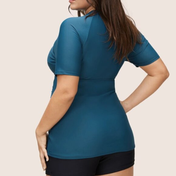 BloomChic Zipper Raglan Sleeve Ruched Swim Top - Picture 3 of 3